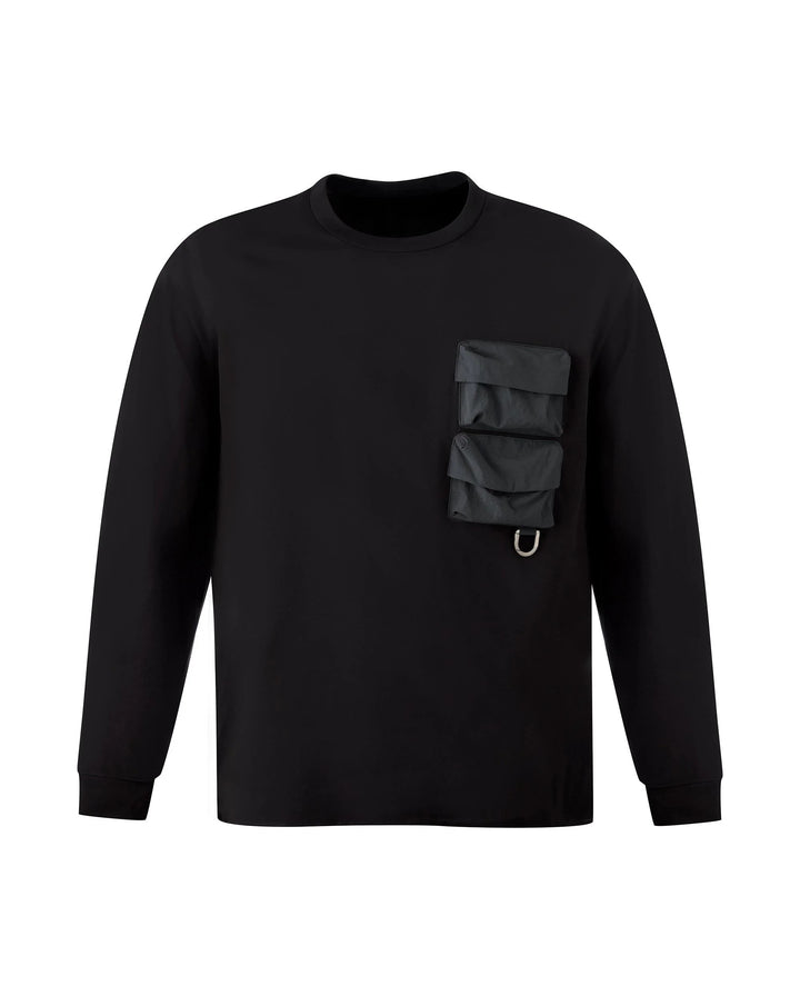 UNISEX 3D POCKETS LONG SLEEVES T-SHIRT BLACK
