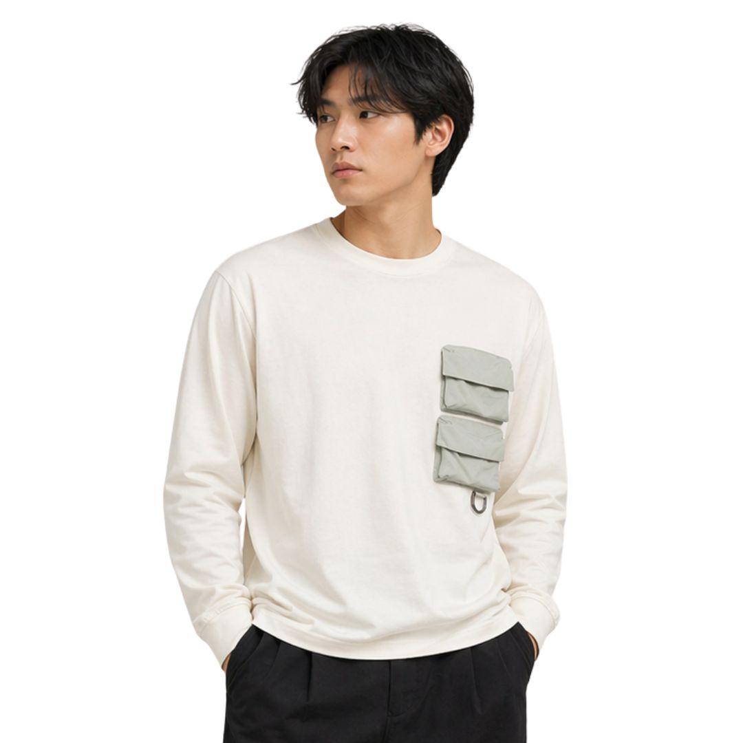 Unisex 3D Pockets Long Sleeves T-Shirt Fresh Grey
